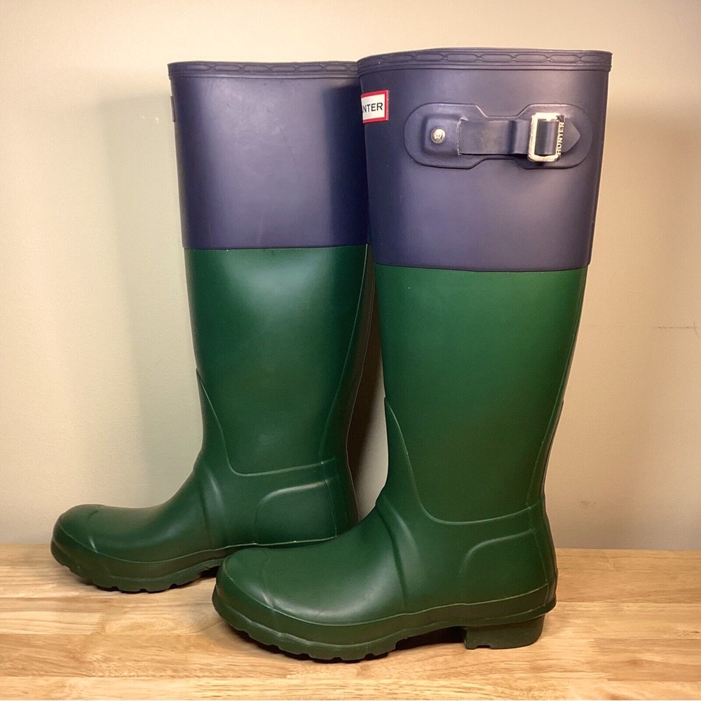 Hunter Women's Original Colour Block Tall Rain Boots - Green Size 10